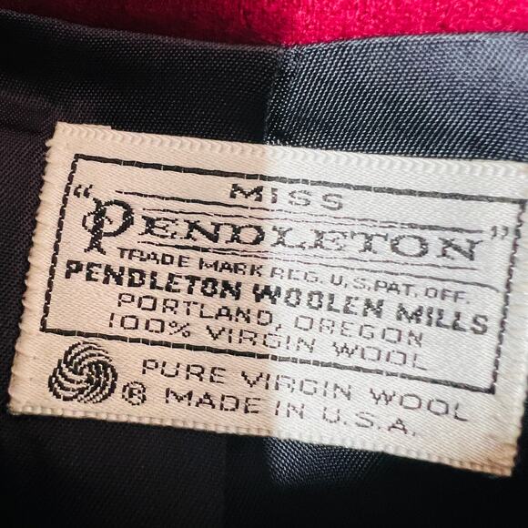 Vintage Miss Pendleton Virgin Wool Blazer Navy Maroon Button Front - M - Picture 5 of 6